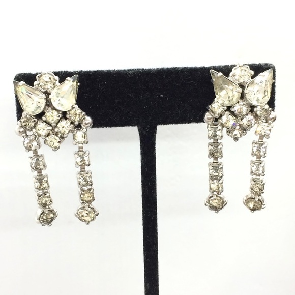 VINTAGE RHINESTONES SCREW BACK EARRINGS DANGLE STATEMENT - Picture 1 of 16